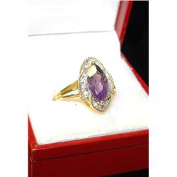 Marquise Cut Amethyst Ring w/ Diamonds