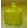 Image 1 : Hobstar Pattern Vaseline Glass Covered Box