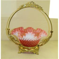 Fenton Cranberry Hobnail Brides Basket