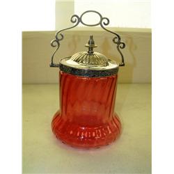 Cranberry Glass Biscut Jar