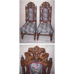 Griffin Carved Oak Side Chairs