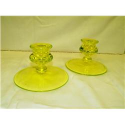 Pair of Vaseline Glass Candlesticks