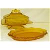 Image 1 : Amber Glass Butter Dish and Bread Plate