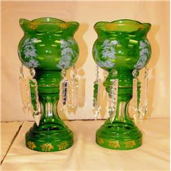 Emerald Green Mary Gregory Style Lusters