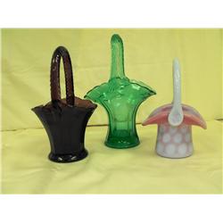 Lot of 3 Miniature Glass Baskets