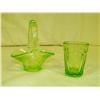 Image 1 : Green Vaseline Glass Basket and Toothpick Holder