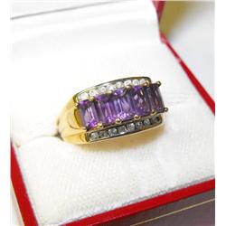 Channel Set Amethyst and Diamond Ring