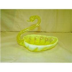 Vaseline Glass Swan Dish