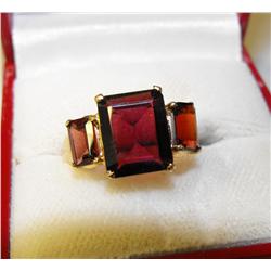 Garnet Tri Stone Ring