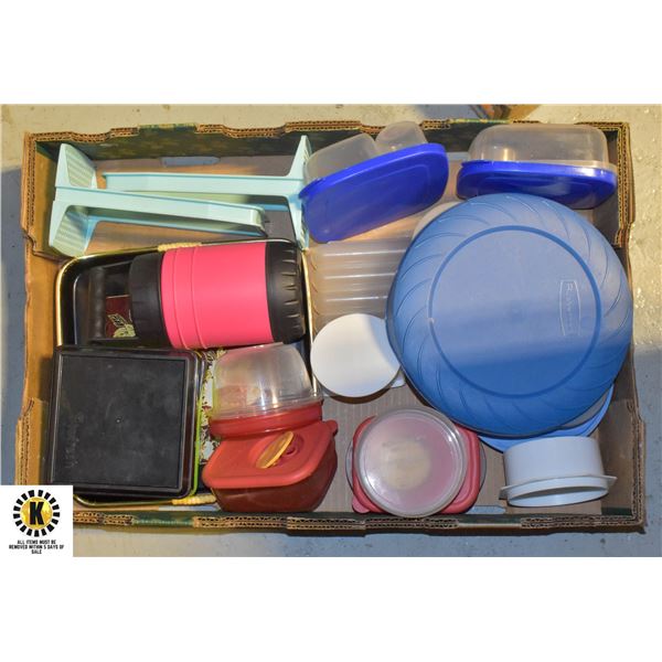 BOX OF TUPPERWARE, RUBBERMAID AND MORE