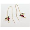 Image 1 : 14)  GOLD TONE WITH HOT PINK AND GREEN CRYSTALS,