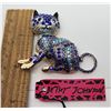 Image 1 : 7)  GOLD TONE WITH SHADES OF BLUE KITTY CAT