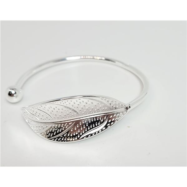 2)  STAMPED 925 SILVER, LEAF BANGLE BRACELET.