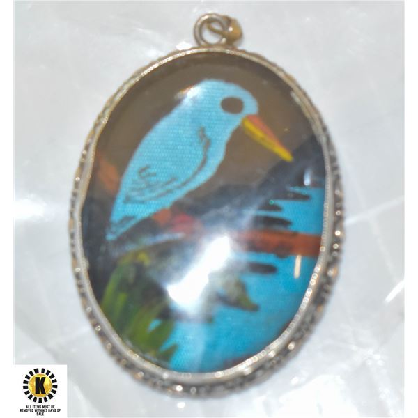 SOLID STERLING SILVER HAND PAINTED BIRD PENDANT