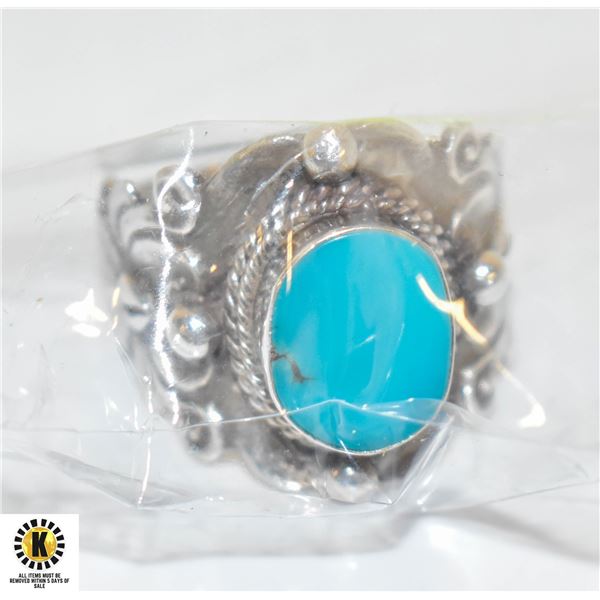 SOLID STERLING SILVER TURQUOISE GEMSTONE RING