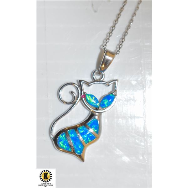 SOLID STERLING SILVER OLD CAT PENDANT NECKLACE