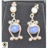 Image 1 : SOLID STERLING SILVER PEARL+LAPIS LAZULI EARRINGS