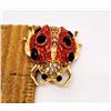 Image 1 : 2)  GOLD TONE WITH RED AND BLACK CRYSTALS AND