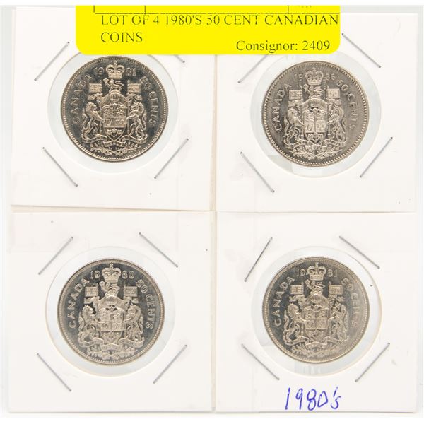 LOT OF 4 1980'S 50 CENT CANADIAN COINS