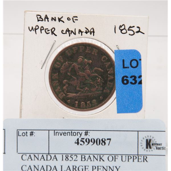 CANADA 1852 BANK OF UPPER CANADA LARGE HALF  PENNY