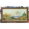 Image 1 : LARGE VINTAGE MOUNTAIN SCENE FRAMED CANVAS