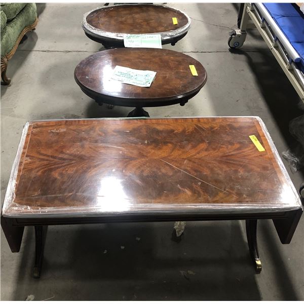 Group of 3 tables - includes 2 side tables (approx 27" x 20" x 19 1/2" height) & extendable dining t