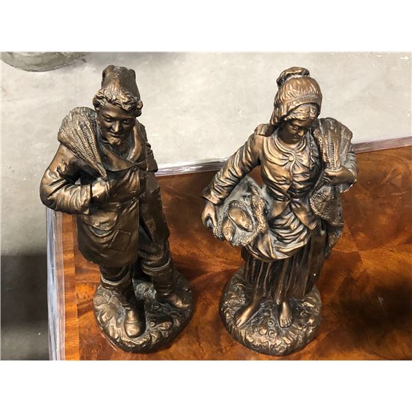 Group of 2 bronze statues - lady & man (approx 19" height)