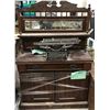 Image 1 : Antique wooden sideboard cabinet (approx 41" x 14" x 61" height) w/ mirror & antique Underwood typew