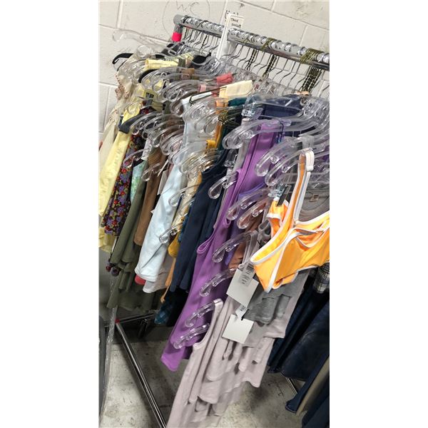 Rack of assorted wardrobe - includes bikini sets / tank tops / sleevless tops / silk satin tops etc 