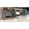 Image 1 : 4 bins of boots & sandals - includes rain boots / work boots / black sandals / burgundy sandals etc