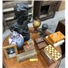 Image 1 : Group of assorted set dec - includes Eiffel tower statue / sculptures / boxes / framed portraits / g