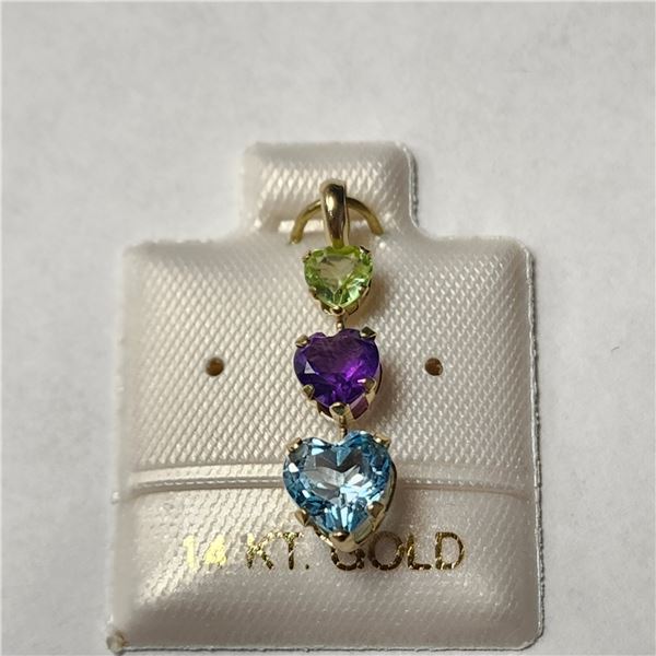 14K Yellow Gold Peridot Amethyst And Blue Topaz(1.75ct) Pendant, Made in Canada, Suggested Retail Va