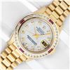 Image 2 : Rolex Ladies 18K Yellow Gold MOP Diamond & Ruby President Datejust Wristwatch