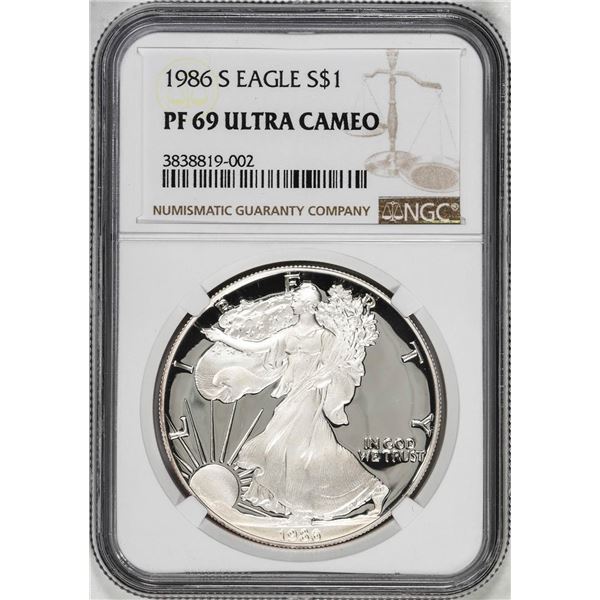 1986-S $1 Proof American Silver Eagle Coin NGC PF69 Ultra Cameo