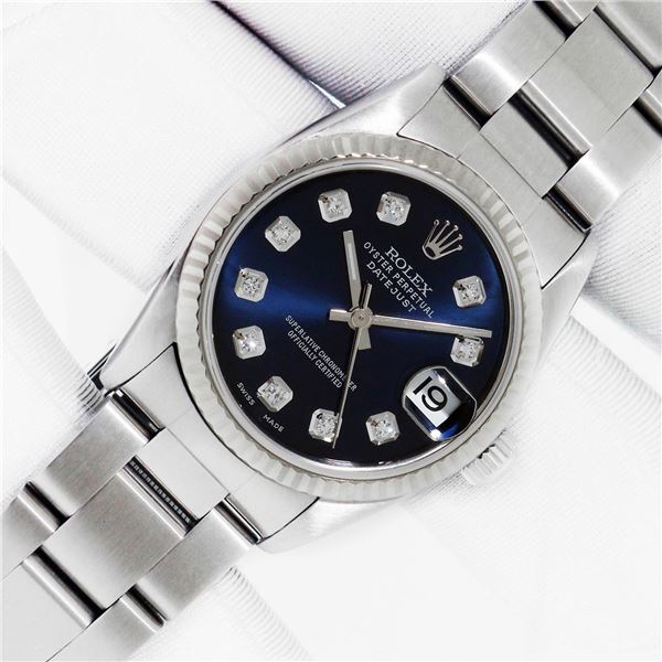 Rolex Midsize Stainless Steel Diamond Datejust Watch