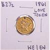 Image 1 : 1861 $2 1/2 Liberty Head Quarter Eagle Gold Love Token Coin "WE | EW" Holed