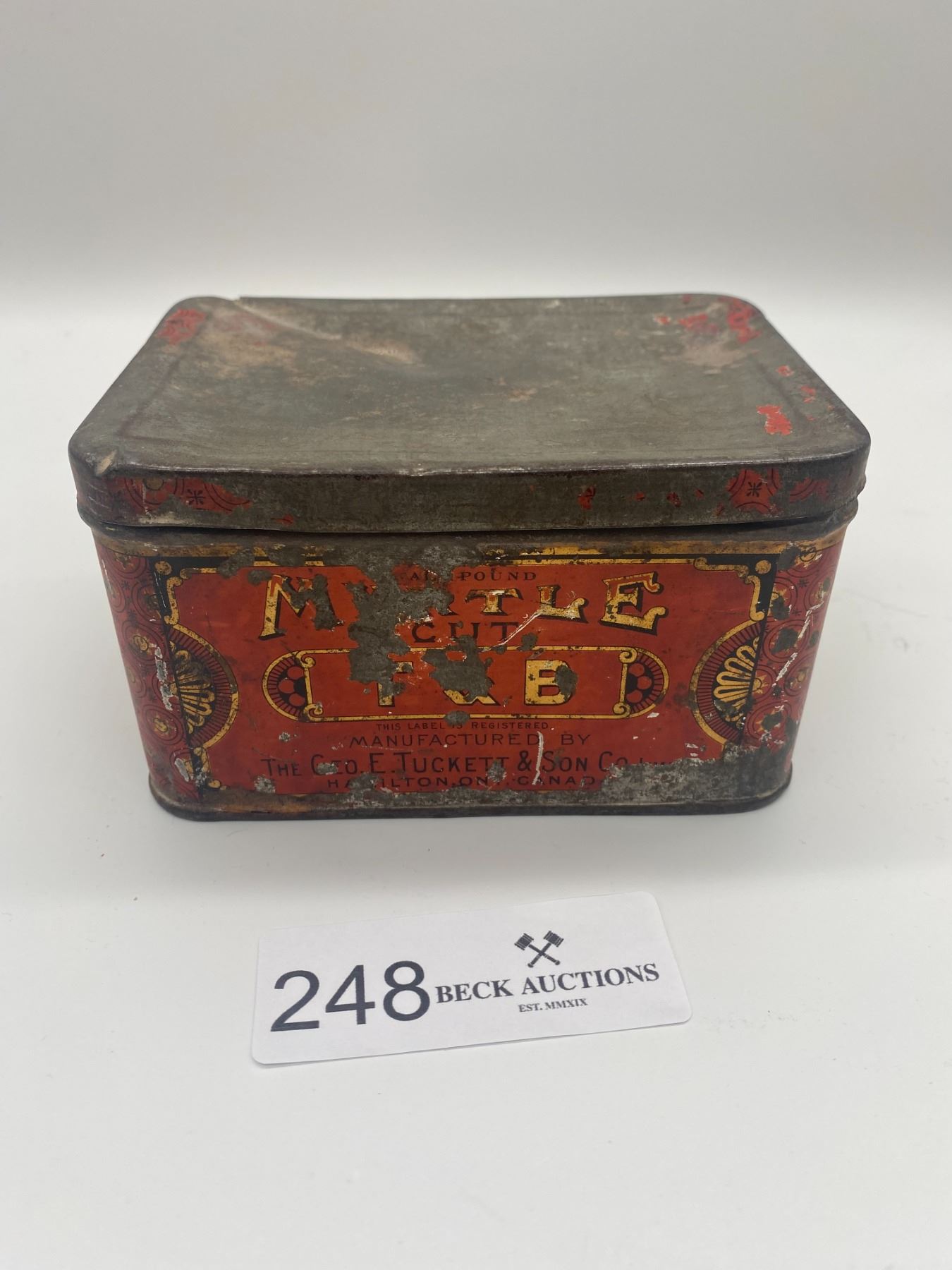 Rare Antique Myrtle Tobacco Tin Beck Auctions Inc.