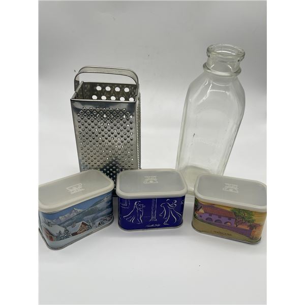 3 Collector Tins - Cheese Grater - Milk Bottle