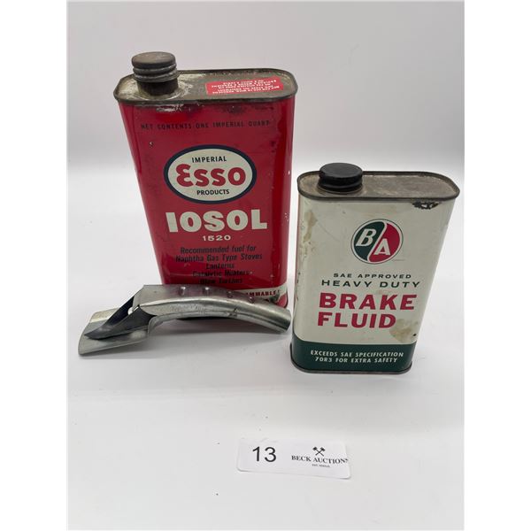 Esso Iosol 1520 BA Brake Fluid & Spout Tins