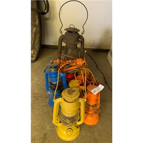 Assortment of Coloured Lanterns and Vintage Beacon Lantern