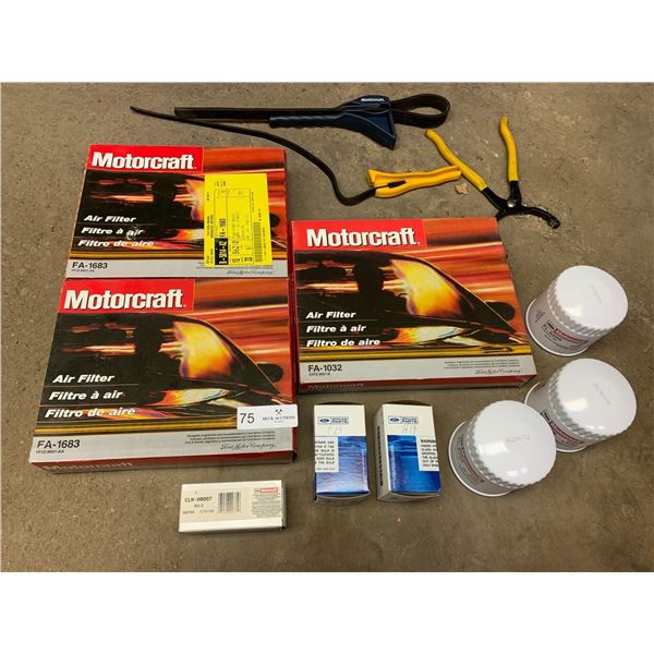 Assortment of Motorcraft Car Replacement Parts and 3 x Oil Filter Removal Tools