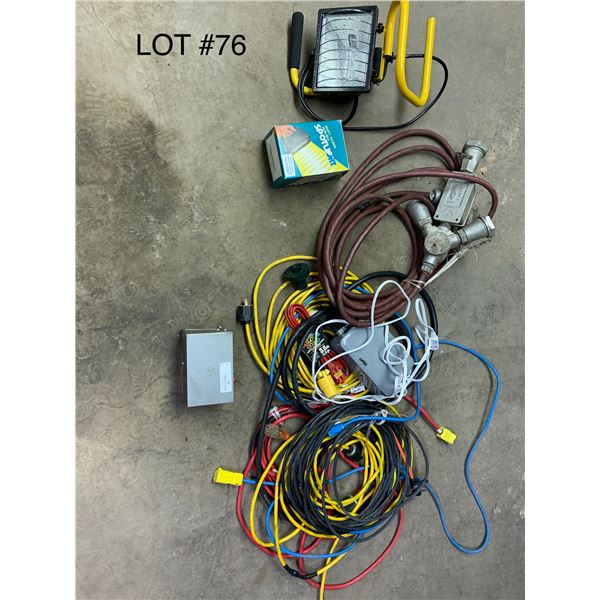 Assortment of Heavy Duty Extension Cords, Lights, and Other Electrical Accessories