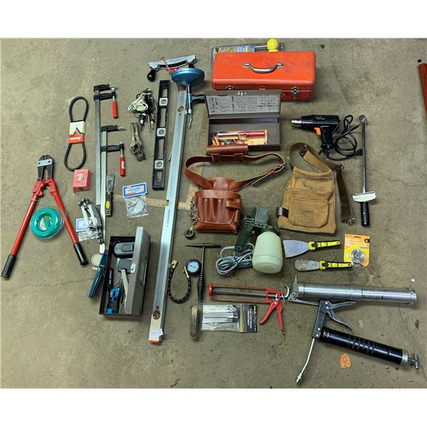 Large Assortment of Tools - Clamps, Levels, Heat Gun, and More!