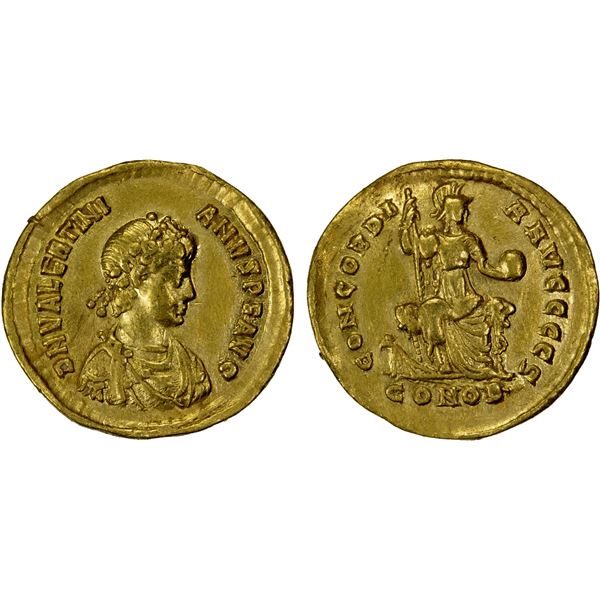 ROMAN EMPIRE: Valentinian II, 375-392 AD, AV solidus (4.38g), Constantinople, struck 378-383 AD, VF