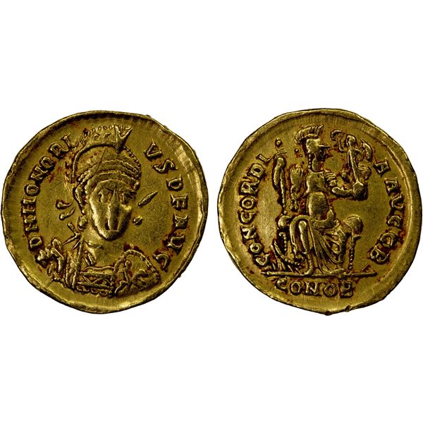 ROMAN EMPIRE: Honorius, 393-423 AD, AV solidus (4.32g), Constantinople, struck 395-402 AD, VF