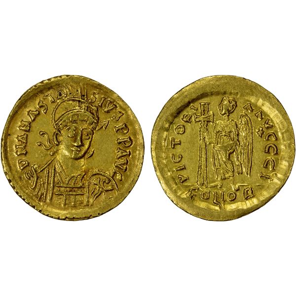 BYZANTINE EMPIRE: Anastasius I, 491-518, AV solidus (4.37g), Constantinople, EF