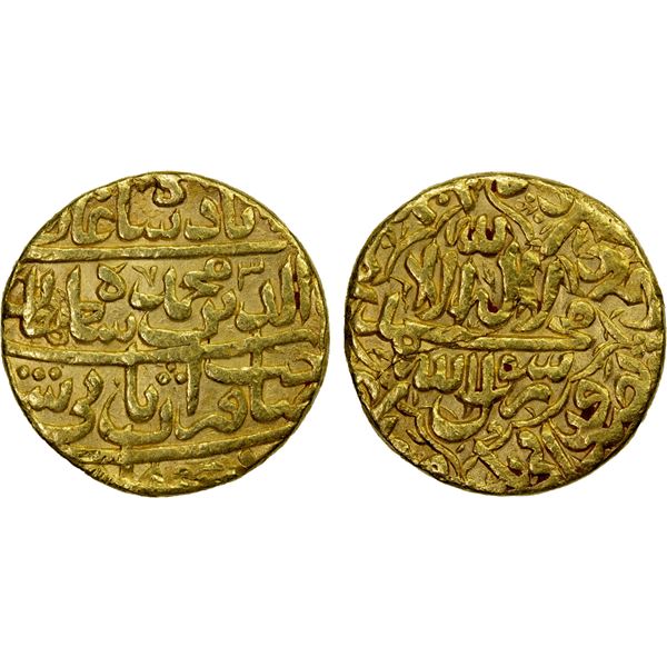 MUGHAL: Shah Jahan I, 1628-1658, AV mohur (10.78g), Burhanpur, AH1040 year 3, VF