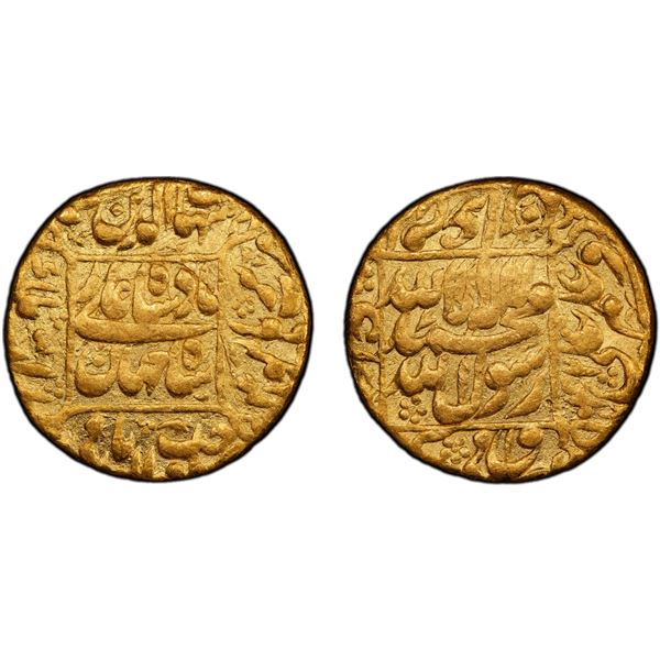 MUGHAL: Shah Jahan I, 1628-1658, AV mohur (10.88g), Burhanpur, AH1042 year 4, PCGS EF45