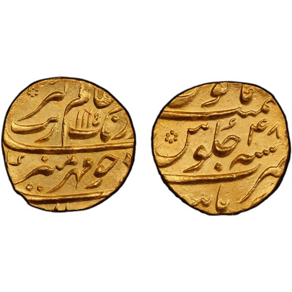 MUGHAL: Aurangzeb, 1658-1707, AV mohur (11.04g), Burhanpur, AH1115 year 48, PCGS MS63