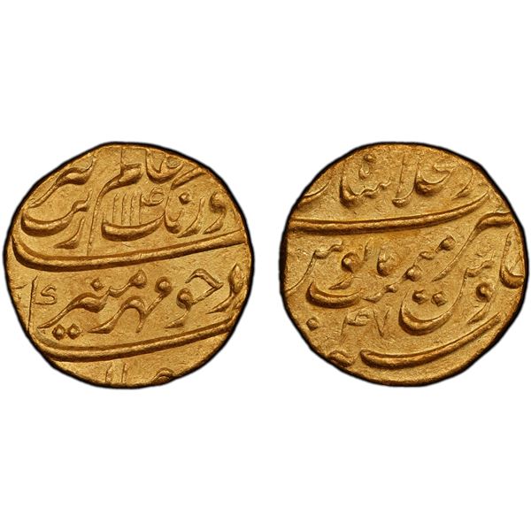MUGHAL: Aurangzeb, 1658-1707, AV mohur (10.93g), Shahjahanabad, AH1114 year 47, PCGS MS62